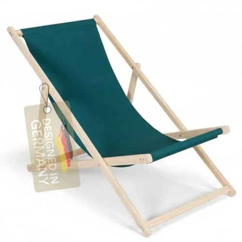Mucola Gartenstuhl Strandliege - Klappbar und Sicher gegen Zusammenklappen - Stühle für den Garten mit Sicherung gegen ungewolltes Zusammenklappen, ideal für entspannte Stunden im Freien. Belastbar bis 120 kg, aus robustem Kiefernholz und Polyester.