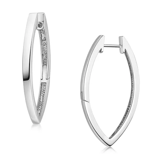 MATERIA Klappcreolen Silber 925 Damen - Spitz-ovale Creolen SO-344 - Ohrringe für Damen in spitz-ovalem Design, aus hochwertigem 925 Sterling Silber. Rhodiniert für zusätzlichen Glanz und Langlebigkeit, ideal als Geschenk in einer eleganten Schmuck-Schachtel.