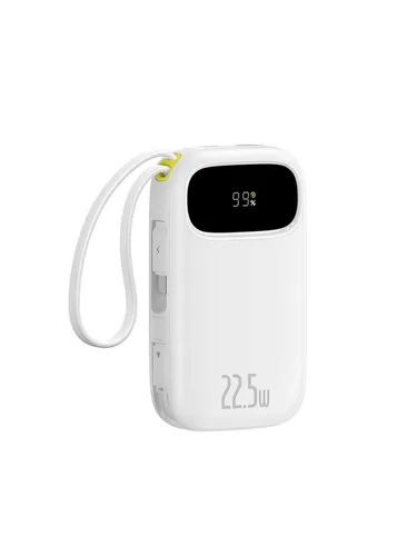 Baseus EnerFill FC31 10000mAh Powerbank mit Digitalanzeige und 2 integrierten Kabeln - Weiß - Die Baseus EnerFill FC31 Powerbank bietet 10000 mAh in kompakter Form, ideal für unterwegs. Mit 2 integrierten Kabeln und einer Schnellladefunktion von bis zu 22.5W ist sie der perfekte Begleiter für alle, die Wert auf Flexibilität und Effizienz legen.