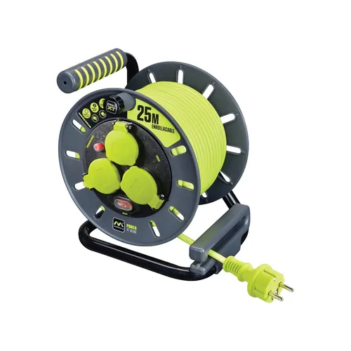 MASTERPLUG Pro-XT Kabeltrommel 25m Outdoor - Kabeltrommel mit 3 wasserdichten Steckdosen (IP44) für den Außenbereich, ideal für maximale Leistung bis 3000 W. Perfekt für Garten und Baustelle.