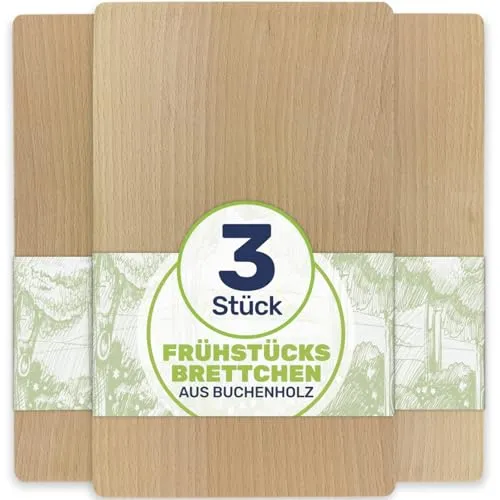 Gravidus Frühstücksbrettchen Holzbrett Buche 22x12x1 cm (3 Stück)