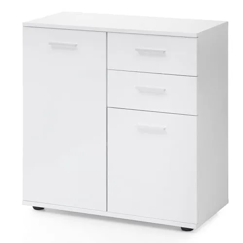 FINEBUY Sideboard SuVa11838_1 - Modernes Design mit Stauraum - Sideboard in modernem Design mit zwei Türen und zwei Schubladen, ideal für kleine Wohnungen. Kratzfeste, wasserabweisende Oberfläche sorgt für Langlebigkeit und Pflegeleichtigkeit.