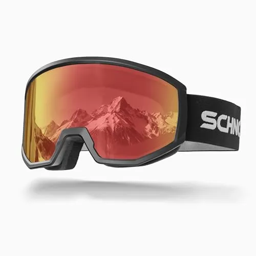 SCHNORR Skibrille Luchs Rot S2 | Full REVO, Anti-Fog, UV400, 45 mm Band Skibrille Männer, Ski Brille Frauen, Snowboardbrille, schlechtes Wetter, Schibrille, Skiing Goggles