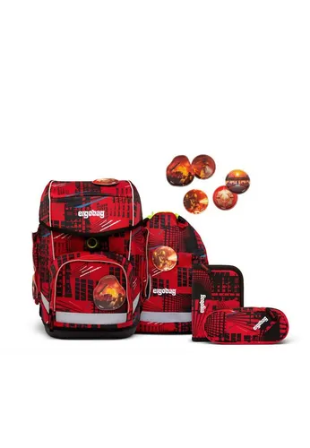 ergobag Schulranzen cubo Set (5-tlg.) – Verstellbarer Brustgurt in Blau/Rot - Schulranzen mit verstellbarem Brustgurt für optimalen Tragekomfort, 5-teiliges Set, ideal für die Schule, mit 19 l Volumen und praktischem Design.