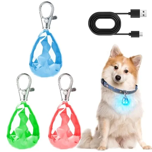 GAOUTO 3 Stück Hunde Leuchtanhänger, 3 Einstellbare Modi, USB wiederaufladbar Hundelicht, Blinklicht Hund,Leuchtanhänger, Sicherheitslicht für Camping, Nachtwanderungen, Grün+Blau+Rot