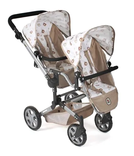 Bayer Chic 2000® Puppenwagen Linus Duo – Bärchen Beige - Puppenwagen für Zwillingspuppen bis 50 cm, mit verstellbarem Griff (50-82 cm) und umsteckbaren Sitzen für flexibles Spielen – ideal für kreative Puppenmamas!