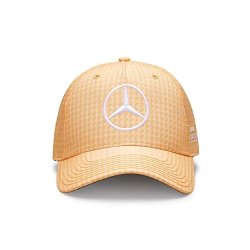 MERCEDES AMG PETRONAS 2023 Lewis Hamilton Kappe - Pfirsich, Unisex, Einheitsgröße - Stylische Baseball Cap für Herren mit gesticktem Mercedes-Stern und 44er Hahnentritt-Print, ideal für F1-Fans und modebewusste Träger.