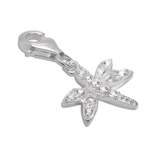 Sterling-Silber Cubic Zirkonia Kristall Libelle Charm Anhänger mit Karabiner 925