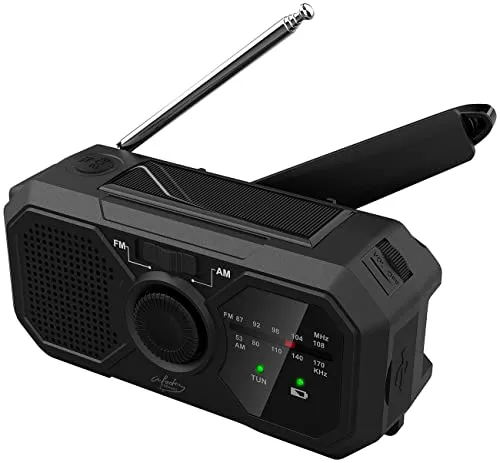 infactory Solar- und Dynamo-Kurbel-Radio mit LED-Licht - Radios mit SOS-Funktion und Powerbank, ideal für Notfälle und Outdoor-Aktivitäten.