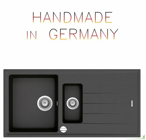 Granitspüle Victory S1000 grau - Küchenspüle mit 1,5 Becken und Abtropffläche, aus hochwertigem Granit, ideal für moderne Küchen. Kompakt und praktisch für 60er Schrank.