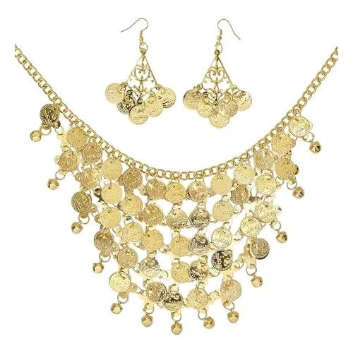 W WIDMANN MILANO Party Fashion 24372 - Ohrringe und Kette mit Goldmünzen, Gold, Schmuck, Accessoire, Mottoparty, Karneval