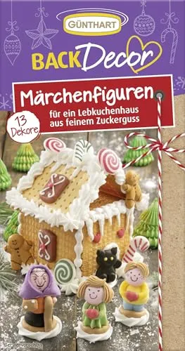 Günthart BackDecor 13 Märchenfiguren aus Zucker - Essbare Kuchendekorationen: 13 liebevoll gestaltete Zuckerfiguren für die perfekte Verzierung Ihres Lebkuchenhauses, sicher verpackt und kinderleicht zu verwenden.