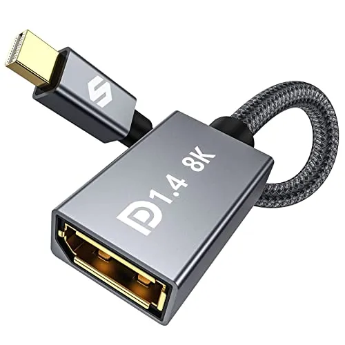 Silkland Mini DP 1.4 auf DP Adapter 8K@60Hz 4K@144Hz, Thunderbolt 2 Konverter Nylon mit HDR HBR3 G-Sync FreeSync, Mini Displayport auf Displayport Adapter 20cm für Laptop MacBook iMac Monitor VR