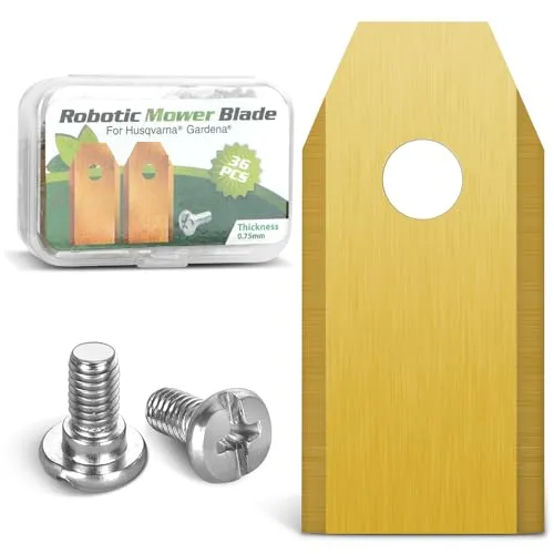 GROFIS 36er Set Mähroboter Klingen, Ersatzmesser aus Edelstahl und Titan mit Schrauben, Rasenmähermesser Mähroboter Zubehör kompatibel mit Husqvarna, Automower, Gardena, Yard Force