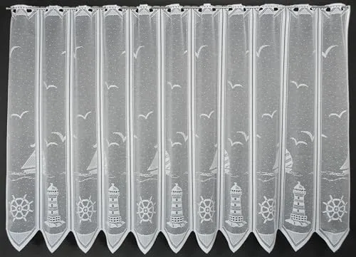 frankgardinen Scheibengardine Leuchtturm 90 cm hoch Weiß