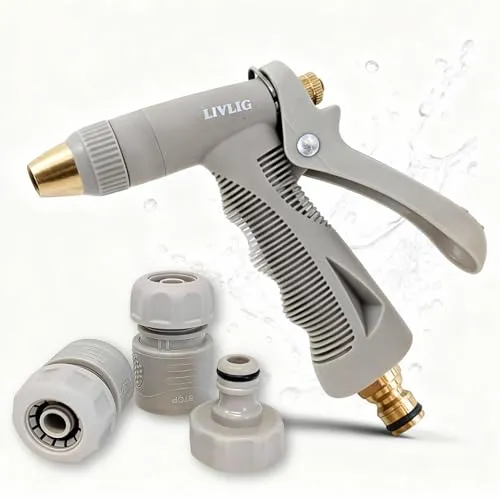 LIVLIG Gartenspritze, Schlauchanschluss Set 1/2 Zoll - Bewässerungssysteme mit ergonomischer Handbrause aus robustem Kunststoff und Messing, ideal für präzise Wassersteuerung und verschiedene Strahlarten.