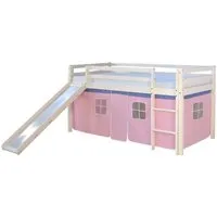 Hochbett Spielbett mit Rutsche und Turm in Pink 90x200 - Betten & Bettgestelle – Fantastisches Hochbett für Mädchen mit Rutsche und Vorhang, ideal für kreative Spielabenteuer und eine gemütliche Schlafumgebung.