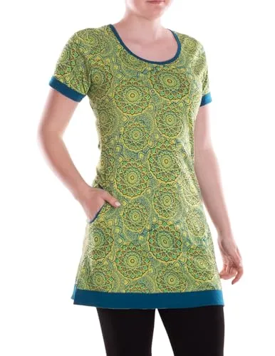 Vishes Alternative Bekleidung - Damen Mini-Kleid Baumwolle geometrisch Rundhalsausschnitt mit Taschen hellgrün 40
