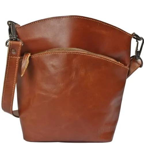 LECONI kleine Umhängetasche Damen Schultertasche Handtasche Freizeittasche Damentasche Ledertasche vintage style Leder 22x25x7cm cognac LE3049-buf
