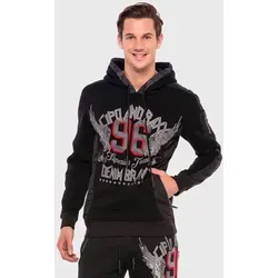 Cipo & Baxx Herren Kapuzenpullover Hoodie Schwarz - Kapuzenpullover für Herren mit hohem Tragekomfort, featuring Label Druck, Reißverschlusstaschen und elastische Rippenbündchen für perfekten Sitz.