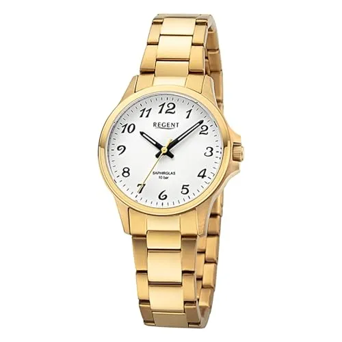 REGENT Damenuhr IPG vergoldet 32mm mit Saphirglas - Elegante Damenarmbanduhr mit 32mm Edelstahlgehäuse, Saphirglas und 10 bar Druckfestigkeit – perfekt für stilbewusste Frauen.