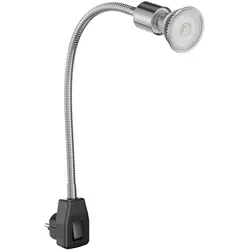 ledscom.de Steckdosenlampe LESCH Leselampe Schwanenhals Schalter chrom/schwarz + GU10 LED, PAR16, warmweiß, 374lm, 70°, 3-Stufen-Dimmer