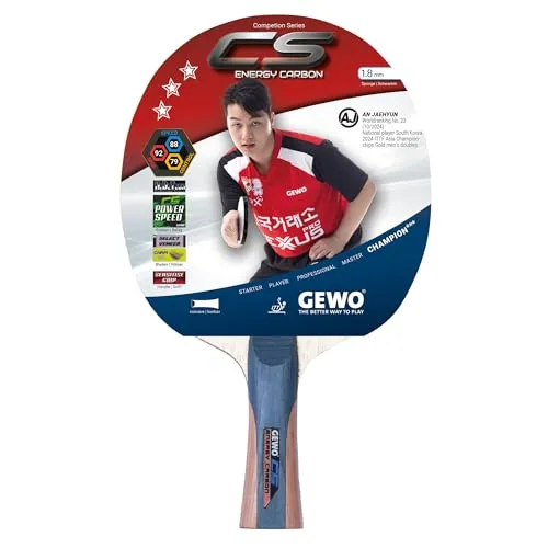 GEWO Profi Tischtennisschläger CS Energy Carbon - Tischtennisschläger mit Carbon-Technologie für ambitionierte Spieler, ITTF genehmigt und bietet hohe Rotation und Geschwindigkeit für maximales Spielvergnügen.