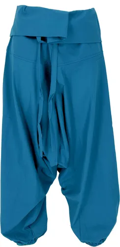 Haremshose, Pluderhose, Fisherman Pant Pumphose - Blau - Wanderhosen aus 100% Baumwolle, ideal für den Ethno-Stil und den ganzjährigen Einsatz. Fair gehandelt in Indien, mit bequemem Bindegürtel.