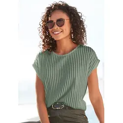 LASCANA Kurzarmshirt mit Biesenstruktur - Rundhalsshirt in khaki, bügelfrei und aus moderner Strukturware, ideal für einen lässigen Look und hohen Tragekomfort.