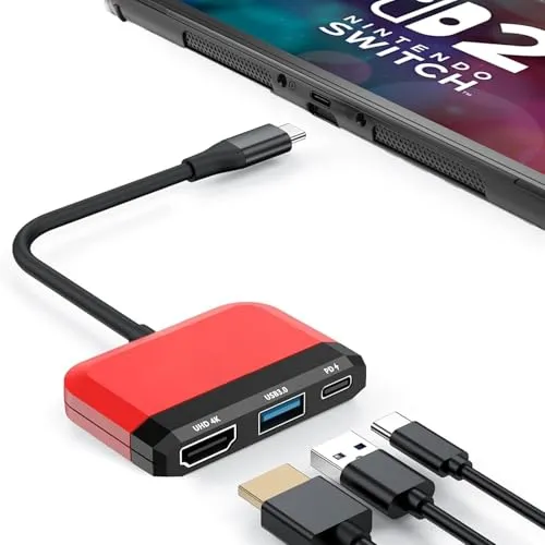 Dock für Nintendo Switch/OLED, 3 in 1 TV Adapter mit 4K HDMI, USB 3.0 Port, Type C 100W PD Aufladung, Portable Mini Docking Station für Steam Deck, Laptop, Phone