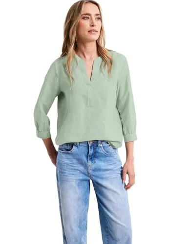 Street One Damen Bluse mit Split Neck aus Leinenmix
