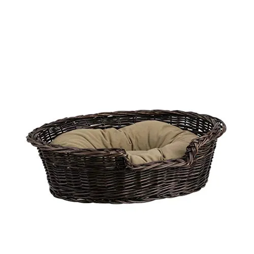 e-wicker24 Hundekorb aus Weide für Hund und Katze Hundebett Katzenbett mit Kissen Tierkorb geflochten Katzenkorb (85, Dunkelbraun)