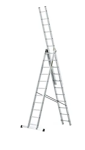 DRABEST Leiter PRO Serie Aluleiter 3-teilig - Multifunktionsleiter bis 150 kg - Mehrzweckleiter mit Arbeitshöhe von 6,31 m, ideal für professionelle Anwendungen. Robuste Bauweise und rutschfeste Sprossen garantieren Sicherheit und Stabilität.