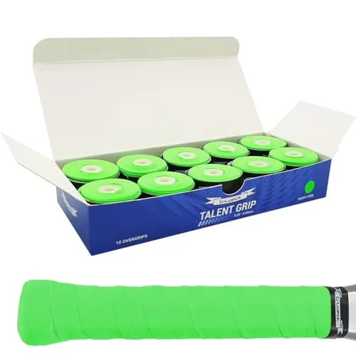 10er Set Tennis Griffband (sehr griffig) | 0,50-0,60mm Stärke | Overgrip für Squash Badminton Schläger & Kicker inkl. selbstklebendes Abschlußband | Anti-Rutsch (Grün)