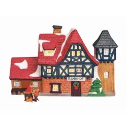 Wurm Miniaturhaus - Alter Bahnhof aus Porzellan - Nussknacker im klassischen Design, detailgetreu im Maßstab 1:24, ideal für Modellbauer und Architekturinteressierte.