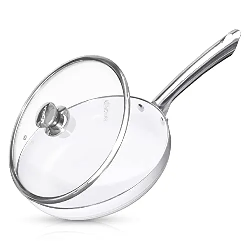 INTIGNIS Bratpfanne mit Deckel, 24cm, Induktion, Ceramic Reinforce chemiefreie Antihaftbeschichtung, ofenfester Glasdeckel (24 cm, Weiß)