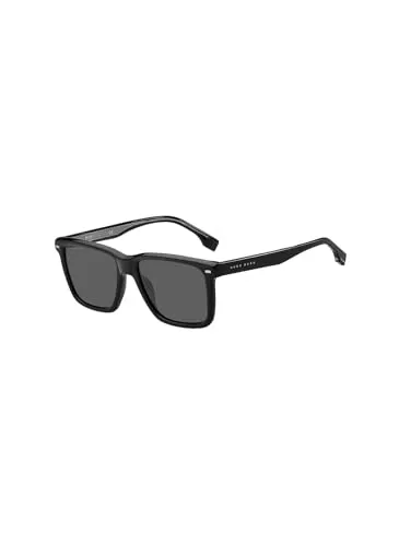 Boss Sonnenbrille BOSS 1317/S 284IR 55 Herren - Sportbrillen mit 100% UVA & UVB Schutz, ideal für aktive Männer, stilvolles Design mit schwarzem Azetat-Rahmen und grauen Kunststoffgläsern.