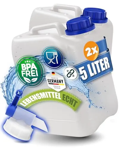 5L Wasserkanister, BPA frei, lebensmittelecht, Kanister Made in Germany | Kosmetex Wasser Kanister 5 Liter für Camping, Garten, Gewerbe & Haushalt, Robust, Geschmacksneutral für Wasser & Getränke