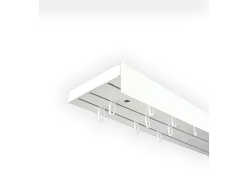 SN DECO GROUP Vorhangschiene SH mit Blende, 3-läufig, weiß, 120 cm - Elegante Vorhangschiene mit Blende, ideal für Schiebevorhänge. Inklusive umfangreichem Zubehör für einfache Montage. Hochwertiges Kunststoffprofil, vorgebohrt für schnellen Einsatz.