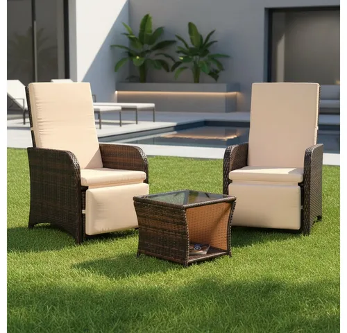 Melko Balkonset Sitzgarnitur Polyrattan Braun