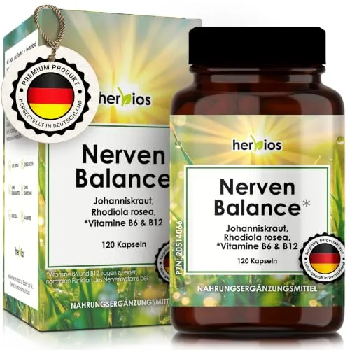 HERBIOS Johanniskraut Kapseln – 120 Kapseln für 4 Monate | mit Rhodiola Rosea, L-Theanin und Vitaminen