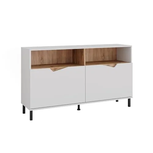 Vicco Kommode Marelle, Weiß/Artisan, 140 x 81,3 cm mit 2 Türen - Stilvolles Sideboard - Die Vicco Kommode Marelle vereint modernes Design mit praktischem Stauraum. Ideal für jedes Zuhause, schützt sie Ihre Dinge vor Staub und sorgt für Ordnung. Maße: 140 x 81,3 cm, aus pflegeleichter Spanplatte.