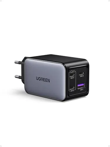 UGREEN Nexode 65W USB C Ladegerät, 4-Port GaN Schnellladegerät - Ladegeräte & Dockingstationen: Mit 4 Anschlüssen und 65W Schnellladung für bis zu 4 Geräte gleichzeitig – kompakt und ideal für unterwegs, schützt deine Geräte vor Überhitzung und Kurzschlüssen.