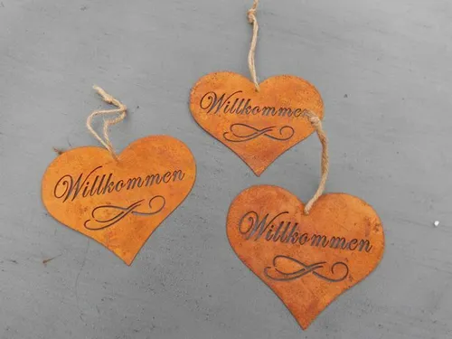 Eisenschilder Herzlich Willkommen z. Hängen 3er Set Eisen Rost