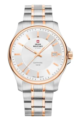 Swiss Military by Chrono Herren Uhr Armbanduhr Quarzwerk mit Edelstahl Metallarmband Analoge Herrenuhr Silber Rosegold SM30200.07