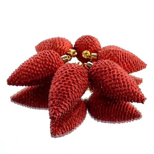 Christbaumschmuck Zapfen Kunststoff 8 x 4,5 cm - 6 Stück Anhänger rot, bruchsicher und ideal für festliche Dekoration