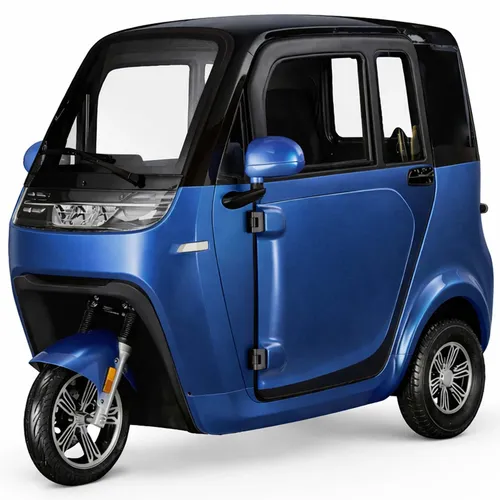 Kabinenroller Urban Hopper 1,5KW LED – Blau - Stylischer Kabinenroller mit Straßenzulassung, ideal für die Stadt. Reichweite bis zu 80 km und eine maximale Geschwindigkeit von 25 km/h. Robuste Bauweise aus Aluminium und Kunststoff.