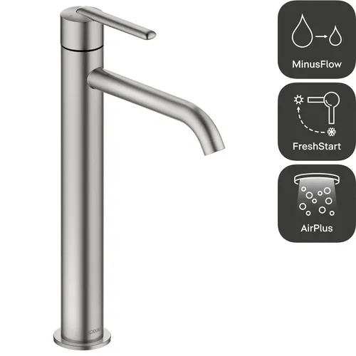 Duravit Balcoon Einhebel-Waschtischmischer XL - Edelstahl gebürstet, mit AirPlus-Technologie für einen weichen Wasserstrahl, ideal für modernes Badezimmerdesign.