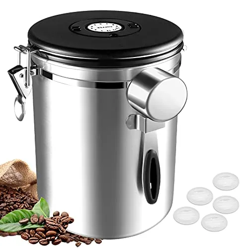 BISNIE Luftdichte Kaffeedose 1kg - Kaffeedosen aus Edelstahl mit CO₂-Ventil, 2800ml Kapazität, ideal für die perfekte Lagerung von 1kg Kaffeebohnen und zur Vermeidung von Feuchtigkeit und Sauerstoff.