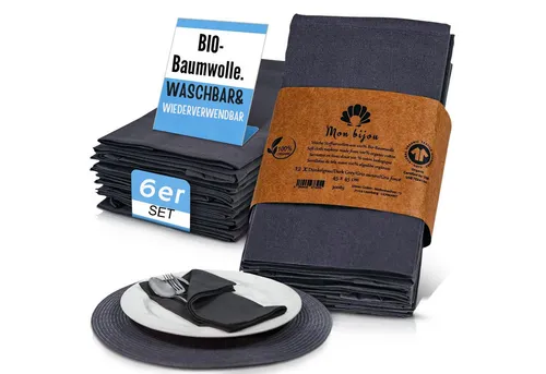 Mon Bijou Stoffserviette Stoffservietten Bio Baumwolle grau, weiß, dunkelgrau Servietten Stoff, (für Restaurants hochwertige Gastronomie Tischservietten Set 45 x 45cm, 6 St., Tischdeko für Hochzeit, Weihnachten, Geburtstagsfeier, Familienfeier), Baumwollservietten waschba rumweltfreundlich elegant wiederverwendbar